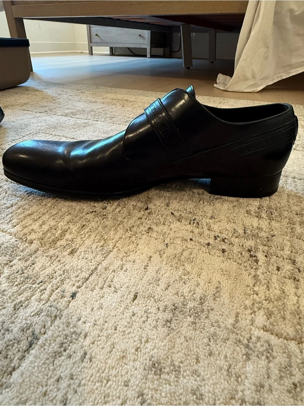 Louis Vuitton Black Leather Single Monk Strap Dress Shoes